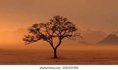 Typical african lone acacia tree with  Namib desert - Namibia, South Africa  - Powered by Shutterstock