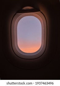 Typical Airplane Window View With Pastel Sky Sunset And Dark Background Wallpaper, Dreaming Atmosphere Concept