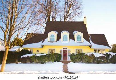 A Typical American Home, Covered In Snow.