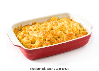 Typical American Macaroni And Cheese Isolated On White Background