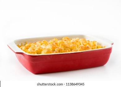 Typical American Macaroni And Cheese Isolated On White Background