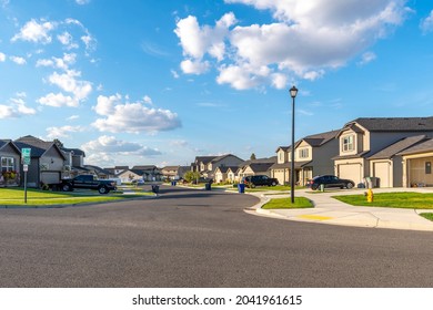 A typical American subdivision of new homes in the suburban area of Medical Lake, just outside of Spokane, Washington, USA.