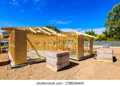 Typical Australian House With Masonry Veneer Walls Under Construction In South Australia