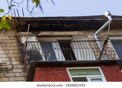 A Typical Balcony Of A Multi-storey Residential Building After A Minor Fire.