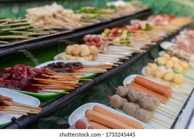 Typical BBQ Meat Streetfood for sale in Pai Thailand