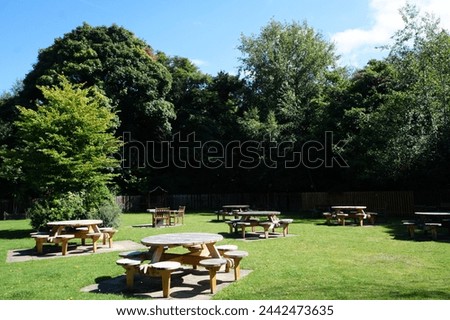 Image, Stock Photo Beer garden with a view of the Wannsee