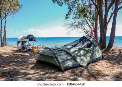 A Typical Camping Holiday In Australia, Using A Swag And A Bbq