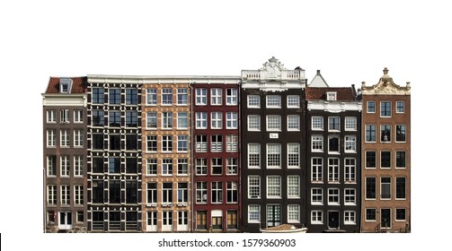 Typical canal houses in Amsterdam (
Netherlands) isolated on white background