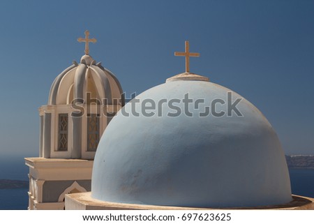 Similar – Image, Stock Photo Chapel with view on Santorini