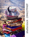 Typical colorful peruvian products. Photograph taken in Colca Canyon, Peru, South America.