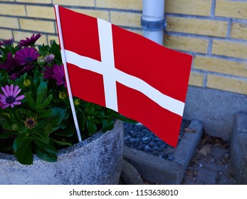 Typical Danish Tradition Denmark Paper Flag In The Garden To Mark A Birthday   
