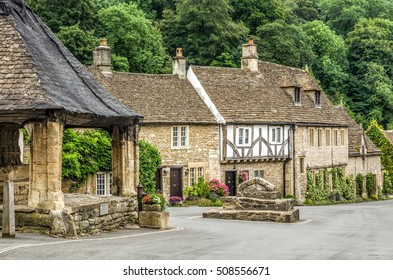 Typical English Countryside Houses In Castle Combe Village, Cotswold, Wiltshire, England.