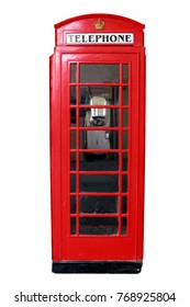 Typical English Style Vintage Telephone Booth Isolated On White Background