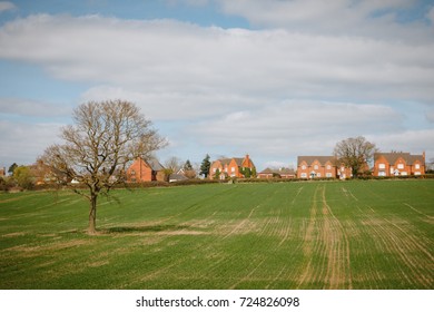 A Typical English UK Green Countryside Landscape Mixed Land Use Woods And Farming