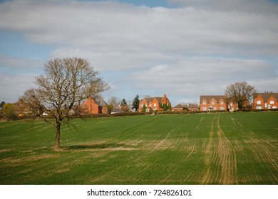 A Typical English UK Green Countryside Landscape Mixed Land Use Woods And Farming