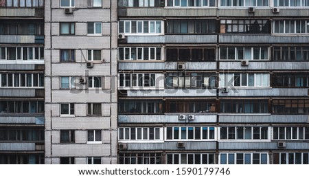 Typical example of Soviet Eastern European urban architecture of a drab prefabricated apartment building