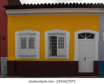 Typical facade of a colonial house in the historic center of the city of São Luís, Maranhão, northeastern Brazil, South America