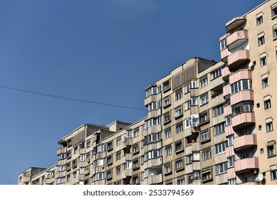 Typical facade of concrete panel building. Post Soviet flat of blocks - Powered by Shutterstock