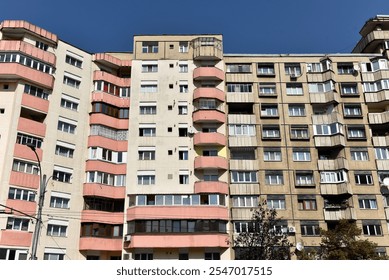 Typical facade of concrete panel building. Post Soviet flat of blocks - Powered by Shutterstock