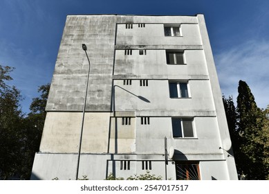 Typical facade of concrete panel building. Post Soviet flat of blocks - Powered by Shutterstock