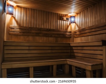 Typical Finnish Sauna, hot classic wooden sauna from wood