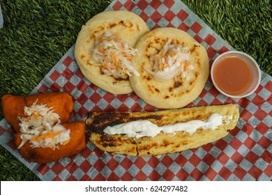 Typical Food Of El Salvador And Mexico, Pupusas, Empanadas And Riguas.