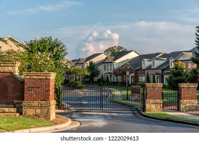 Typical Fresh New Gated Community Entrance In United States Southern States