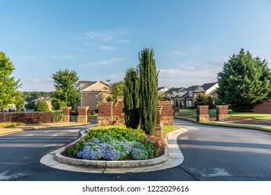 Typical Fresh New Gated Community Entrance In United States Southern States