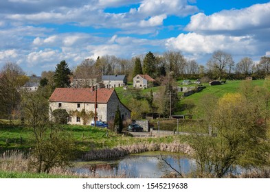 Typical Gray Stone Houses In The Condroz Region, In Belgium