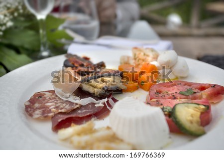 typical italian starter of a selection of vegetables, meats and seafood Stock photo © 