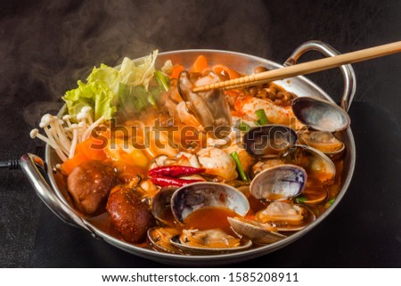 typical Korean seafood hot pot (Jjigae)