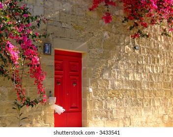 Typical Limestone Mediterranean House Facade Bouganvilla Stock Photo ...