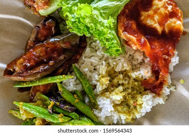 Typical Malaysian Daily Lunch Called Nasi Campur.