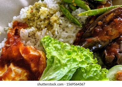 Typical Malaysian Daily Lunch Called Nasi Campur.