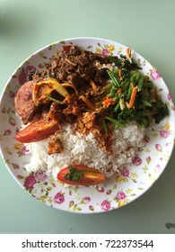 Typical Malaysian Daily Lunch Called Nasi Campur . 