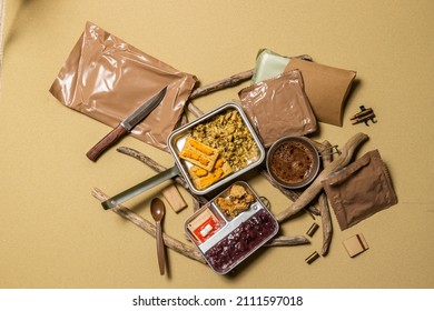 Typical Military Food Set For Outdoor Survival