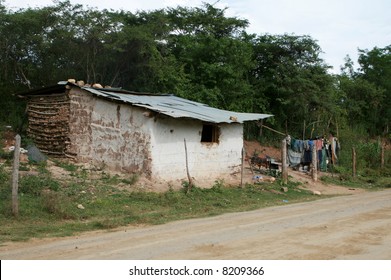 Typical Mud House With Metal Roof Found In Rural Central America