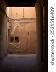 Typical narrow alleyways and streets in Marrakesh, Morocco