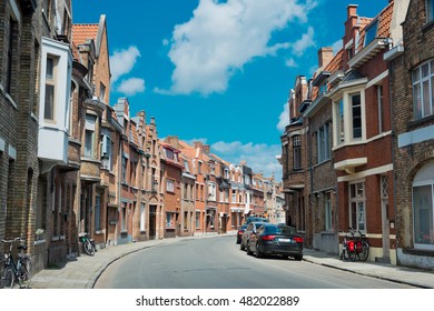 A Typical Narrow Street Of Brugge, Belgium