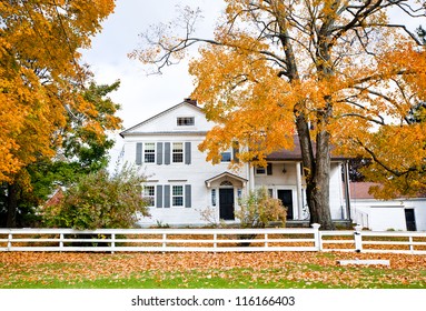 Typical New England Colonial Style House In The Fall