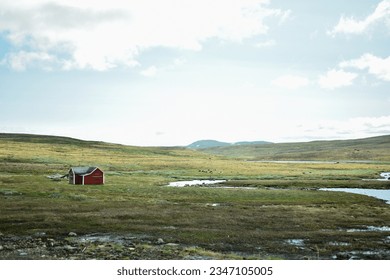 Typical Norwegian house in the middle of nowhere