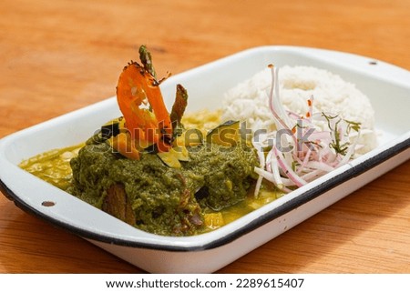 
Typical Peruvian thickened, ground “zarazo” corn, beef or fish breast, coriander, loche and “sarandaja”