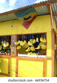 typical produce fruit stand market in Scarborough Tobago Trinidad with fresh produce fruits vegetables