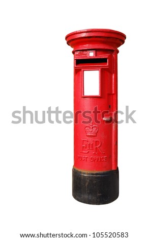 typical red british postbox isolated on white background