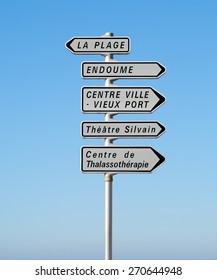 A Typical Road Sign Of Landmarks In Marseille In South France