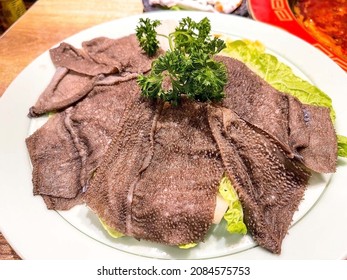 Typical Sichuan Hotpot Dish, Delicious Maodu (Beef Cow Tripe Stomach) That Needs To Be Cooked In The Hotpot