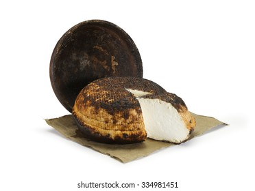 Typical Sicilian Baked Ricotta Cheese On White Background