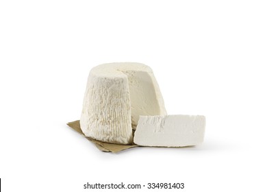 Typical Sicilian Salted Ricotta Cheese On White Background