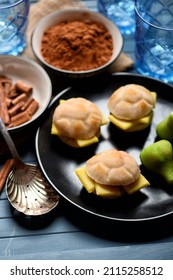 Typical Sicilian Sweets Of Marzipan With The Shape Of Sandwich And Green Fig