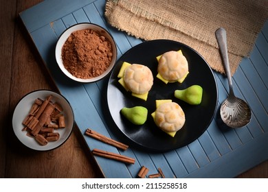 Typical Sicilian Sweets Of Marzipan With The Shape Of Sandwich And Green Fig